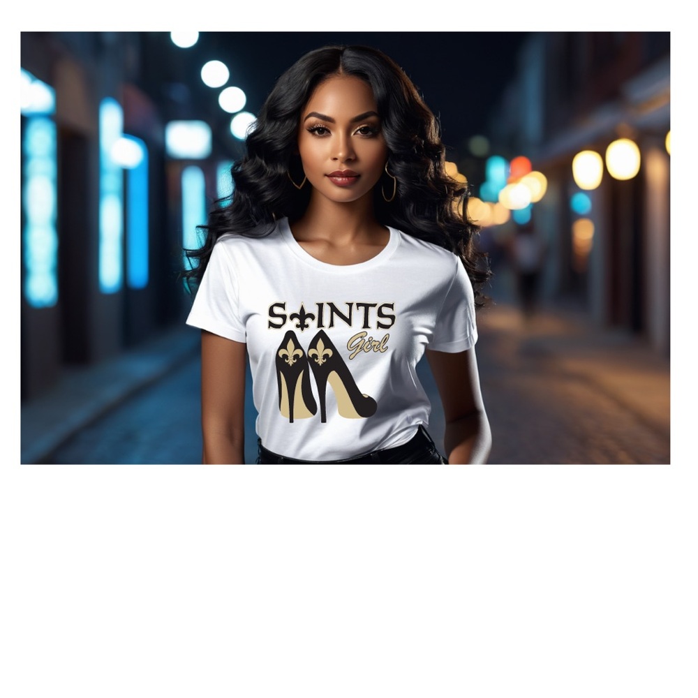 Saints Girl with Heels White Tee-Shirt S-XL